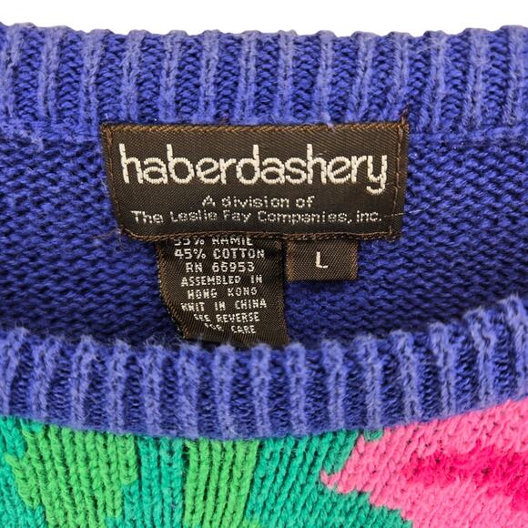 Haberdashery Blue Floral Sweater Size L Ramie Cotton Blend 0251 - Picture 4 of 7